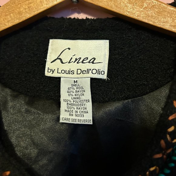 Linea Colorfully Embroidered Black Wool Long Jacket/Coat - Picture 4 of 4